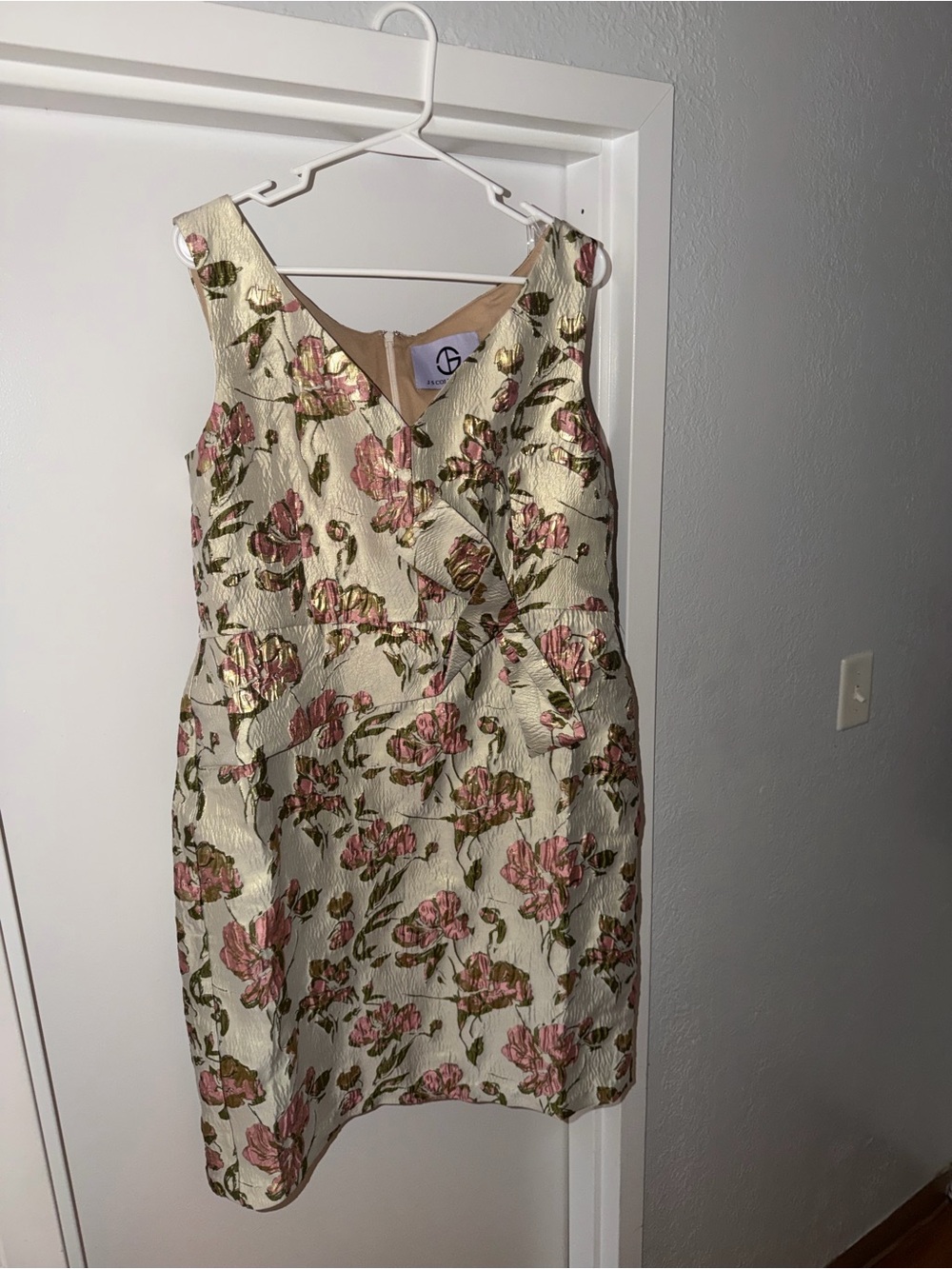 JS Collections Cream Floral Midi Dress with Pink and Green Accents